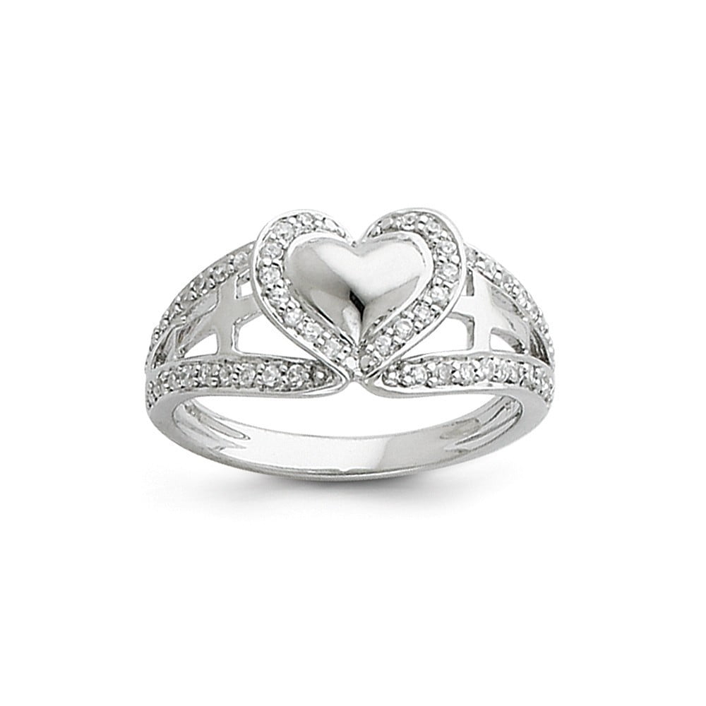Fashion Plaza Silver Tone Use Cubic Zirconia Heart to Heart Ring R344