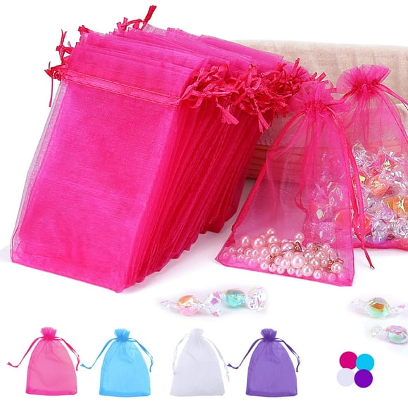 100PcS 4x6 Inches Organza gift Drawstring Bags Pouch for Jewelry Party Wedding Favor Party Festival Bags by Angooni(Hot Pink)