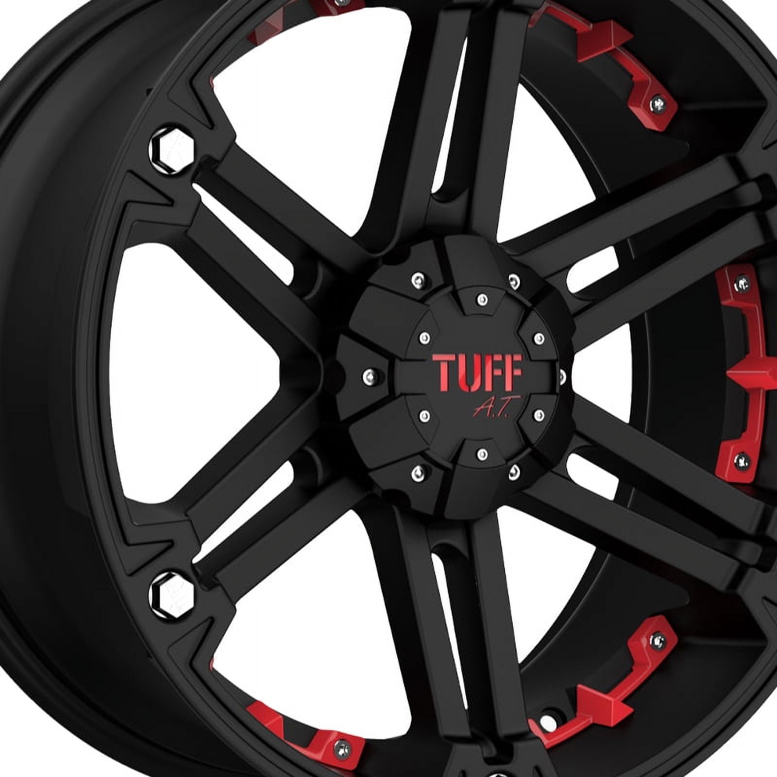TUFF A.T. T06 タフAT 社外ホイール 16インチ 4本 8J8HPCD165.1+10 ブラック ハマー ダッジ等　(MHA504)クレジットカード QRコード決済可能 16x8 Tuff T01 FLAT BLACK W/ RED INSERTS Wheel 6x5.5 (20mm