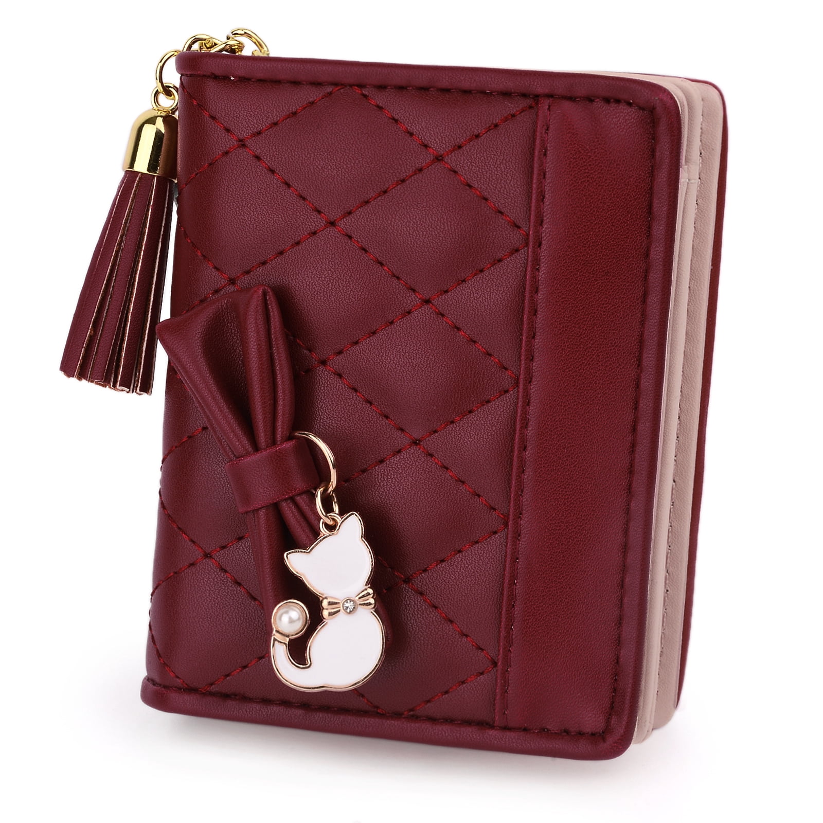Card Case Women's Cute Bifold Wallet - Card Holder With Pendant, Compact Purse For Girls & Teens Women's Wallet