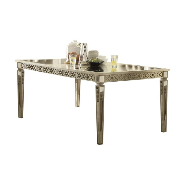 Acme Kacela Glam Mirrored Dining Table, Crafted Mirror Pedestal Table