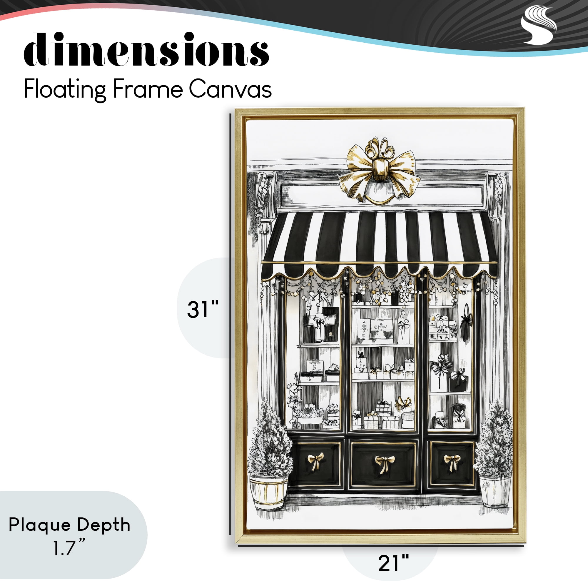 Stupell Industries Striped Paris Shop Facade Gold Framed Floater Canvas Wall Art, design by Petal Prints Design