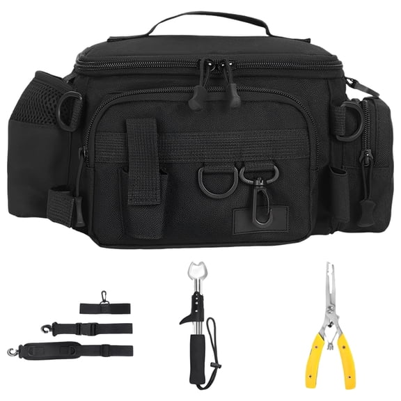 Waterproof Fishing Waist Pack with Rod Holder, Fishing Tackle Bag with Pliers & Fish Controller, Adjustable Sling Fishing Hip Pack for Outdoor