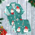 thumbnail image 4 of Christmas Pajamas For Women Snowflake Printed Silk Satin Short Sleeve Button Sleepwear Set 2Pc Pjs Set, 4 of 6