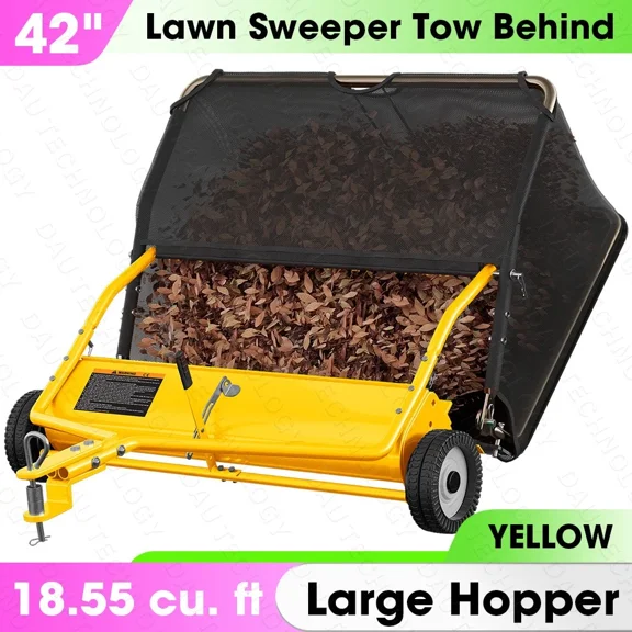 42" Tow Behind Lawn Sweeper Leaf Collector Sweeper for Lawn 18.55 Cu. ft Capacity,Yellow