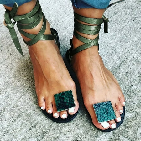 

Zpanxa Womens Sandals Breathable Snake Print Colorblock Ankle Strap Thong Flat Sandals Wedge Sandals for Women Green 37