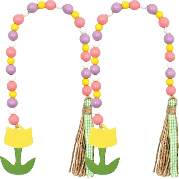 2pcs Tulip Wooden Bead Pendant Wood Beaded Garland Spring Decorative Beaded Garland