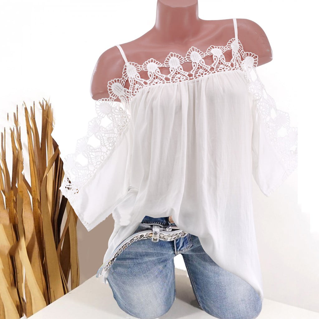 Tangnade plus size tops for women Women Tops Women Floral Lace Short Sleeve  Cold Shoulder Strappy Summer Top S-5XL White M - Walmart.com
