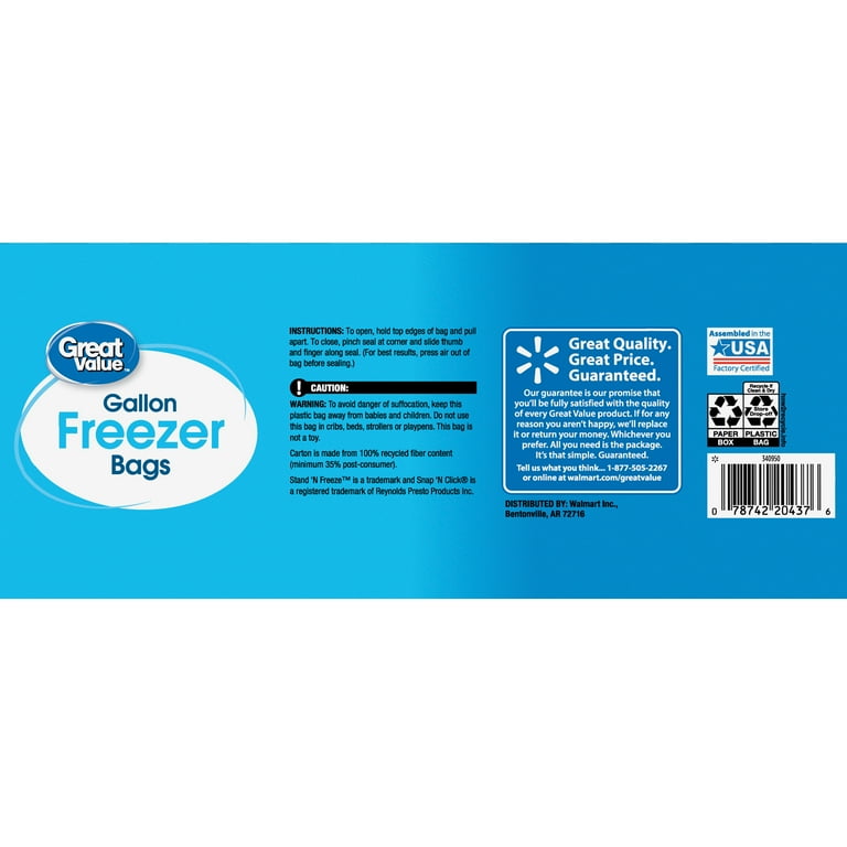 Great Value Freezer Bags, Double Zipper, Gallon - 80 bags