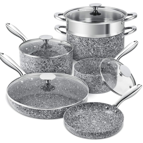 Juego de utensilios de cocina MICHELANGELO Stone, 10 piezas, ultra antiadherentes