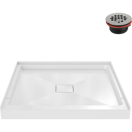 Streamline DT-2206-77 36 in. x 36 in. Alcove PP Shower Base in Glossy White With Center Drain, Drain Included
