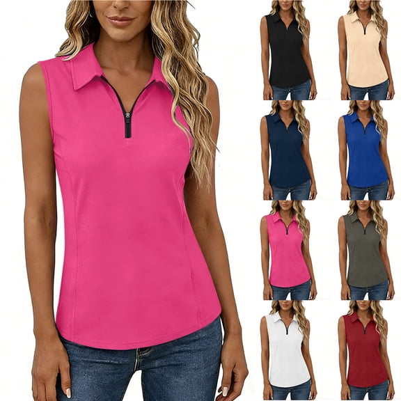 Otntypg Womens Sleeveless Golf Shirts Zip Up Sun Protection Work Out Tank Tops Lightweight Quick Dry Workout Tees Shirt for Tennis, Casual Beige XXL