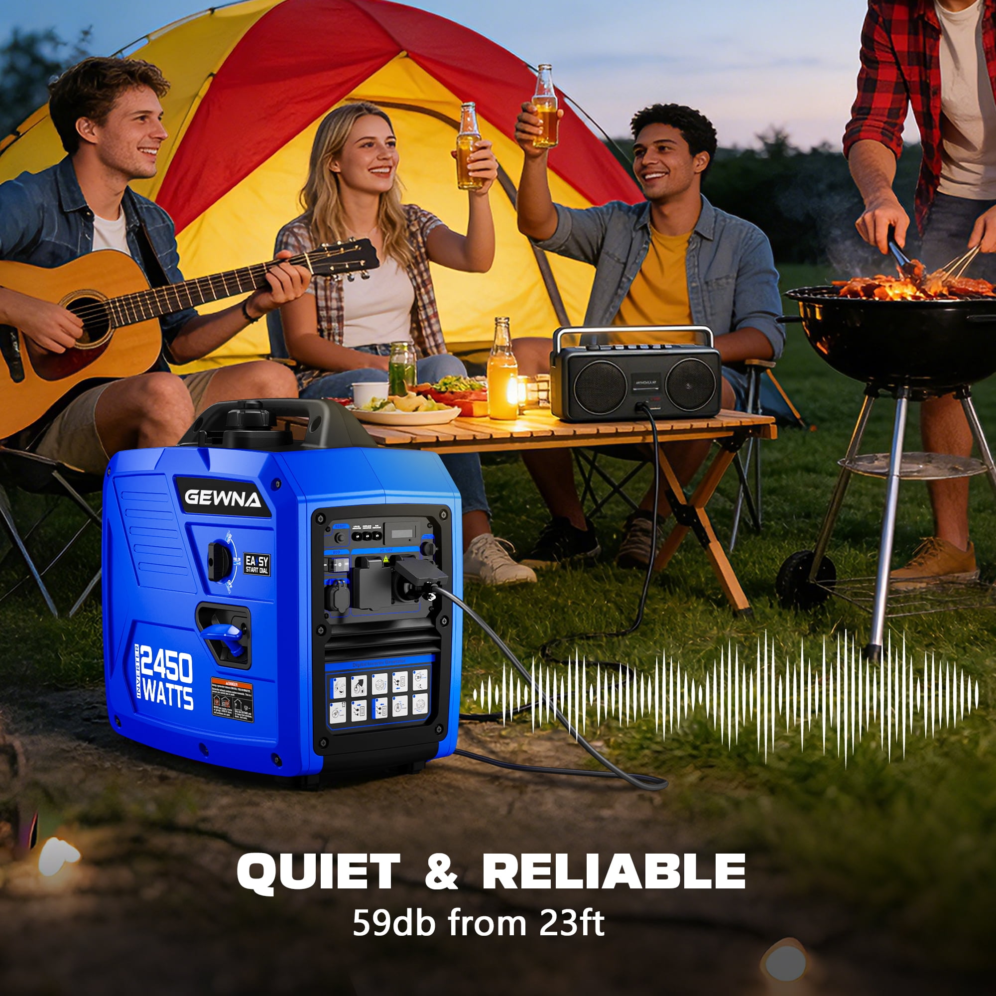 2450-Watt 120V Gas Powered Portable Fuel Inverter Generator Included 1.6 Gallon Large Fuel Tank Super Quiet