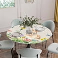 thumbnail image 2 of Happy Easter Bunny Fitted Tablecloth with Elastic Edged, Round Table Cloth for Dining Table, Spring Floral Burlap Sage Green Plaid Waterproof Oil Proof Table Cover for Indoor Outdoor 55"-60", 2 of 8