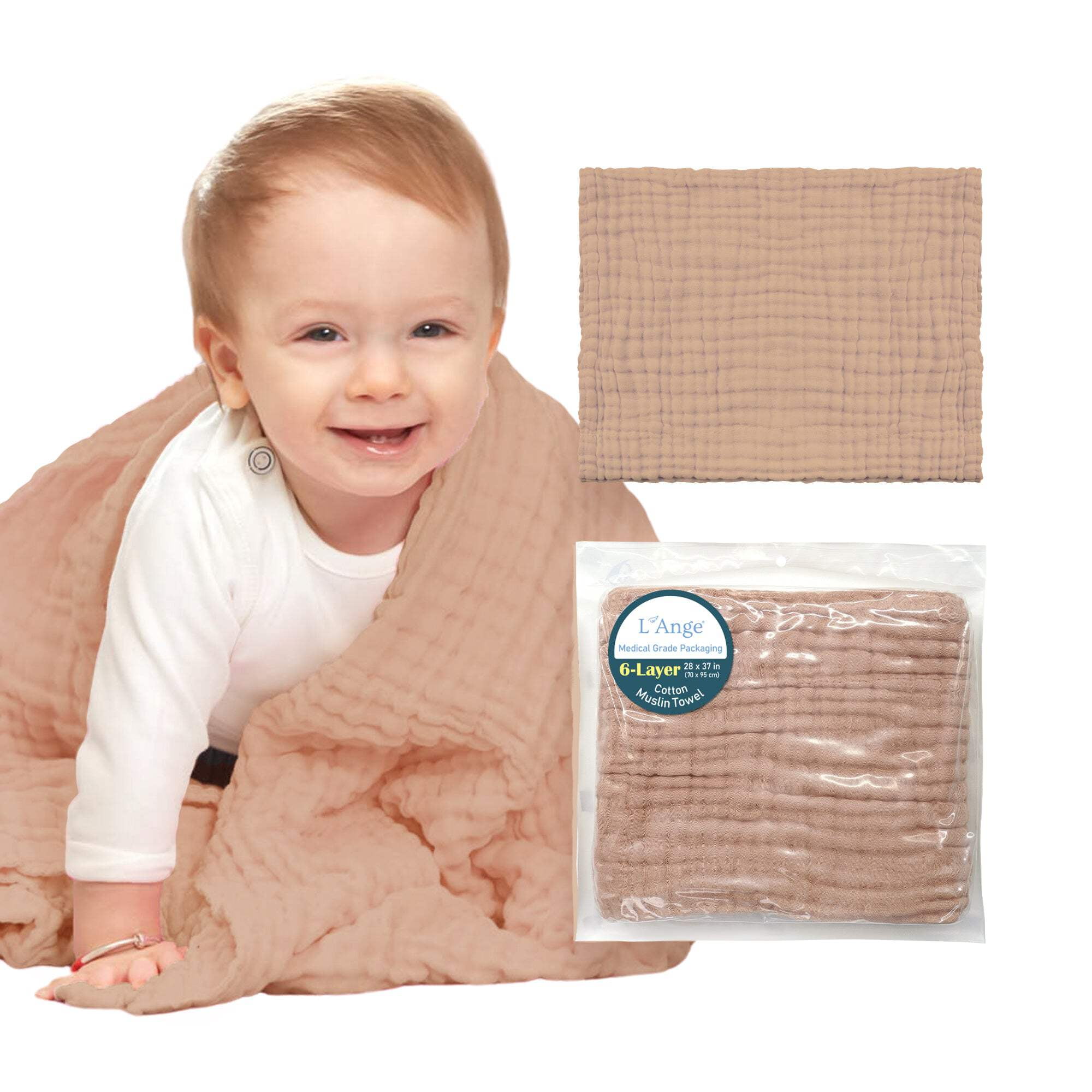 L’Ange Baby-Bath Towel-6 Layer, Muslin Receiving Blanket for Newborn, Baby, Toddlers, Kids & Home, Blue, 28 x 37 inches, Lightweight, Absorbent, Towel, Suitable for Infant Delicate Skin, Medical Grade