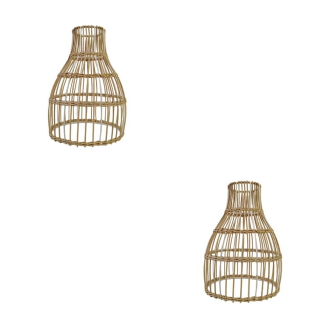 Thinsony Rattan Lampshade Handmade Decoration for Hanging Floor Light, Teahouse Lamps 18cm x 26cm 2Set