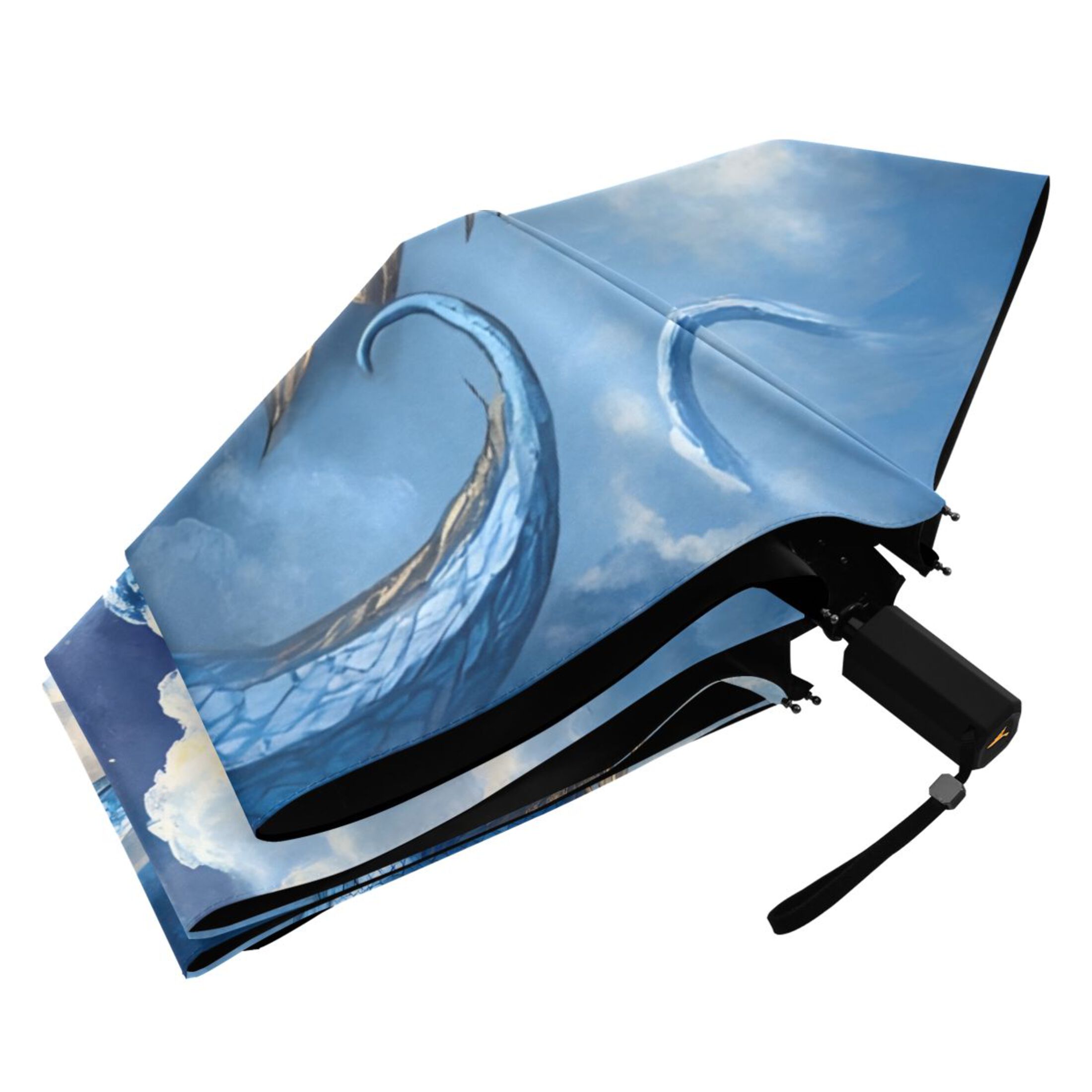 Dragon with Wing on Cloud Moon All Weather Umbrella Triple Folding Parasol 6 Ribs UV Protection Portable