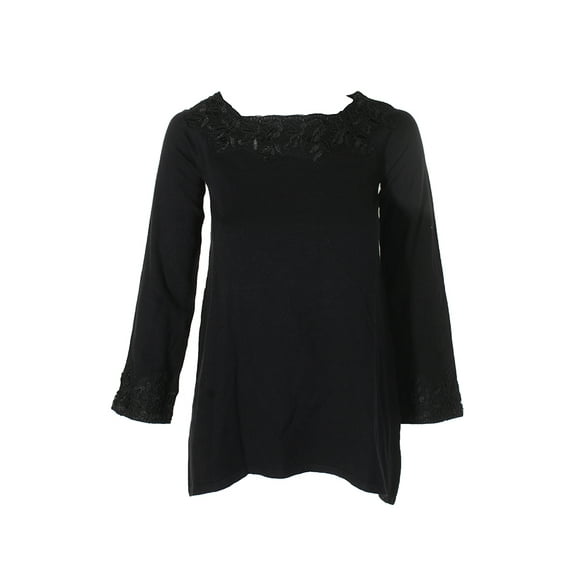 Style & Co Petite Lace Trim Sweater Tunic Black PS