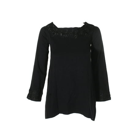 Style & Co Petite Lace Trim Sweater Tunic Black PS