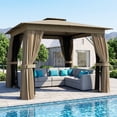 thumbnail image 2 of Outsunny 10' x 10' Outdoor Patio Gazebo, Soft Top Gazebo Canopy Shelter with Double Roof, Curtains, Netting, Steel Frame, Ceiling Hook, Khaki, 2 of 9