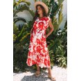 thumbnail image 1 of I AM A FASHION JUNKY Red Floral Print Trimmed V Neck Ruffle Sleeve Long Dress (Red, M, 100%Polyester), 1 of 8