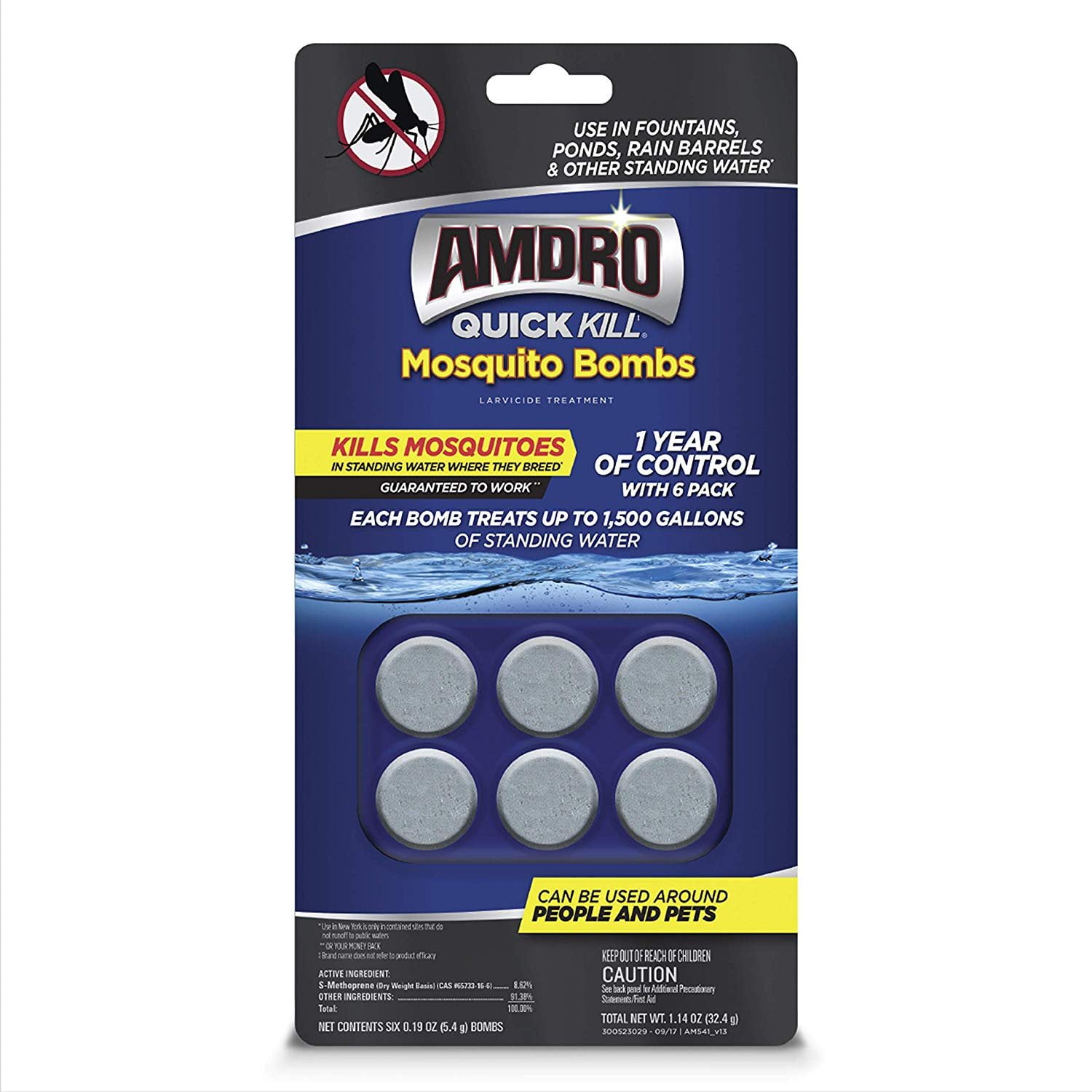 Amdro 100530552 Quick Kill Bombs Mosquito Larvae Killer, 6 PK