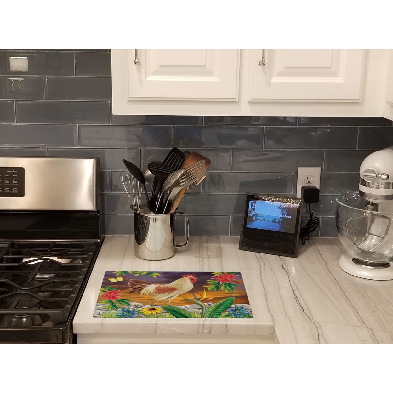 White Rooster Glass Cutting Board Large PRS4025LCB