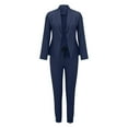 thumbnail image 4 of GILIGEGE Two Piece Sets for Women Women's Two Lapels Suit Set Long Sleeve Jacket Pant Suit Slim Trouser Jacket Suit Dark Blue 5Xl, 4 of 6