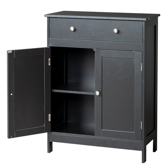 AsterOutdoor Modern Bathroom Storage Cabinet Double Door Single Drawer Triple‑Melamine Particle Board Matte Black