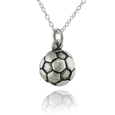 - Sterling Silver Tiny Soccer Ball Charm Necklace, 18