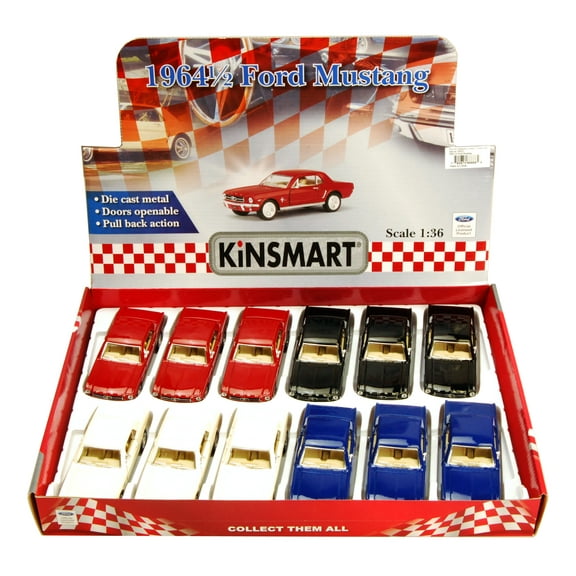 1964 1/2 Ford Mustang Diecast Car Package - Box of 12 1/36 scale Diecast Model Cars, Assorted Colors