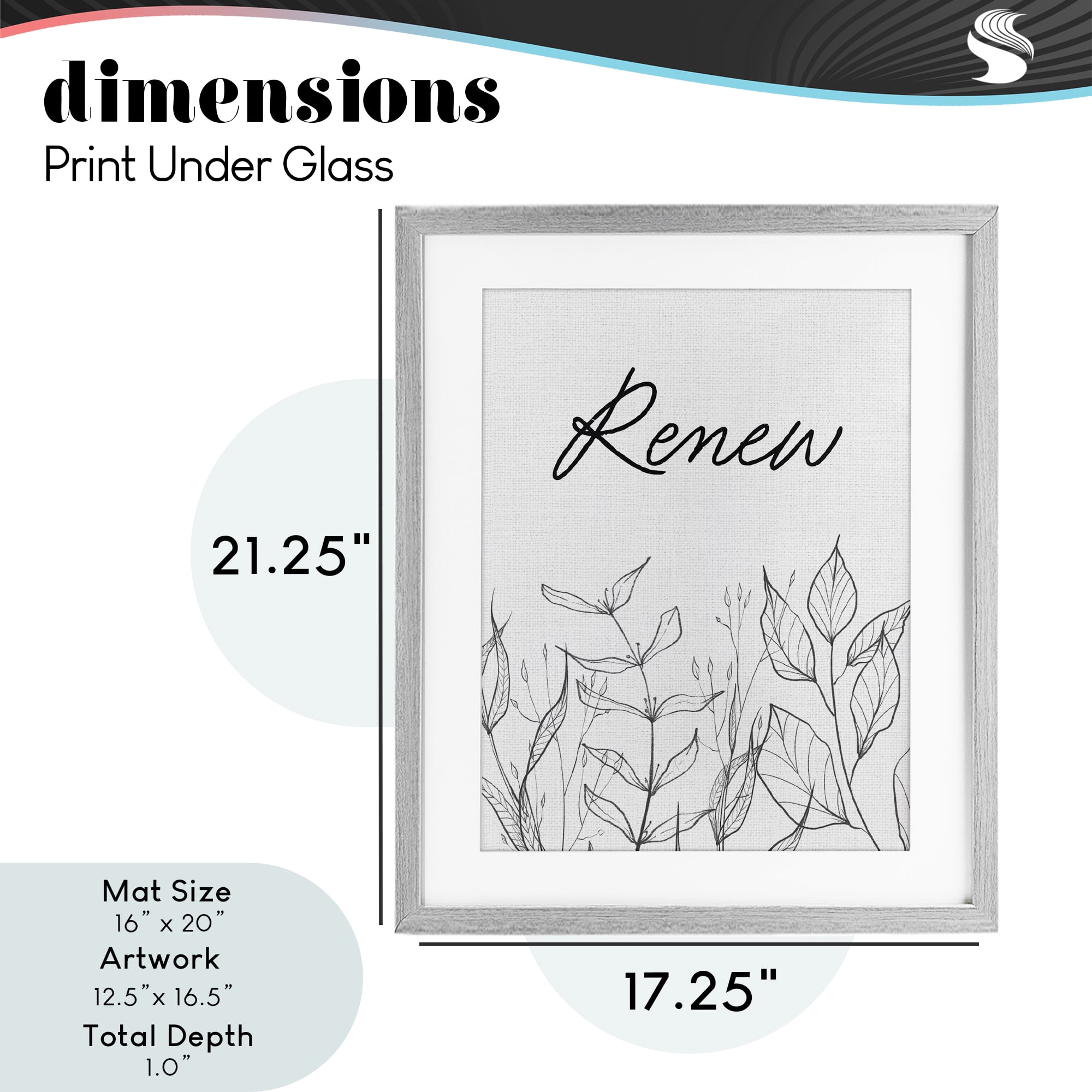 Renew with Leaf Outlines Gray Framed Print Under Glass, design by Lettered and Lined