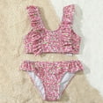 thumbnail image 2 of RUTAYY Toddler Girls Swimsuit Set Ruffle Trim Bikini With Pastel Floral Pattern Cartoon Sun Protction Swimwear Beach Vacation Bohemian Beachwear, 5-6 Years, 2 of 7