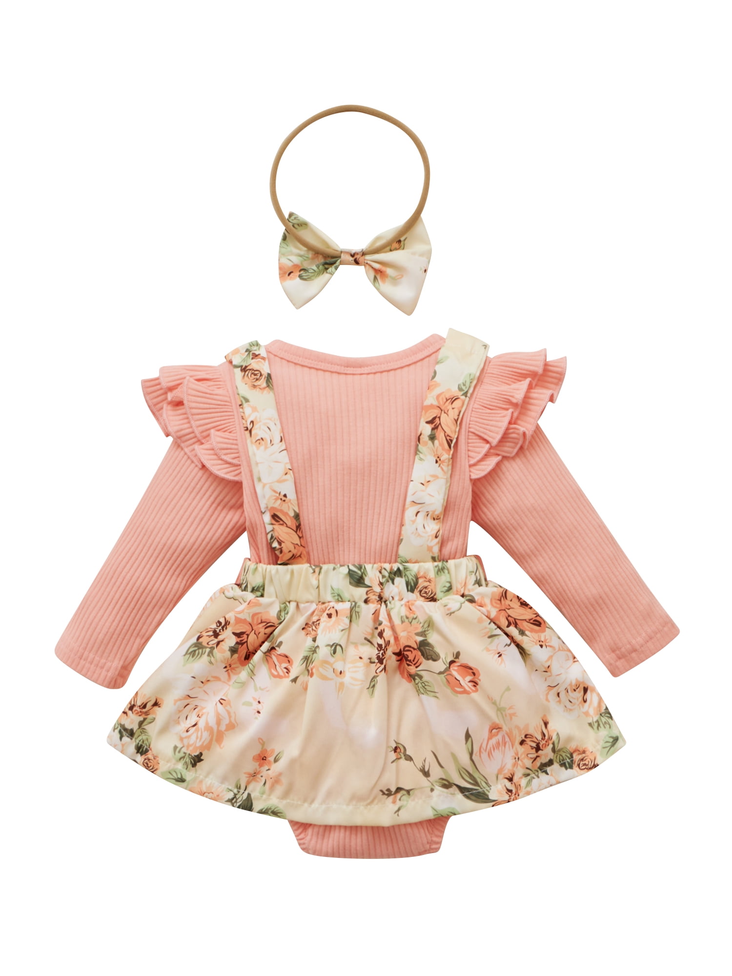 2pcs Lace Splicing Pink Baby Long-sleeve Bell Bottom Jumpsuit Set