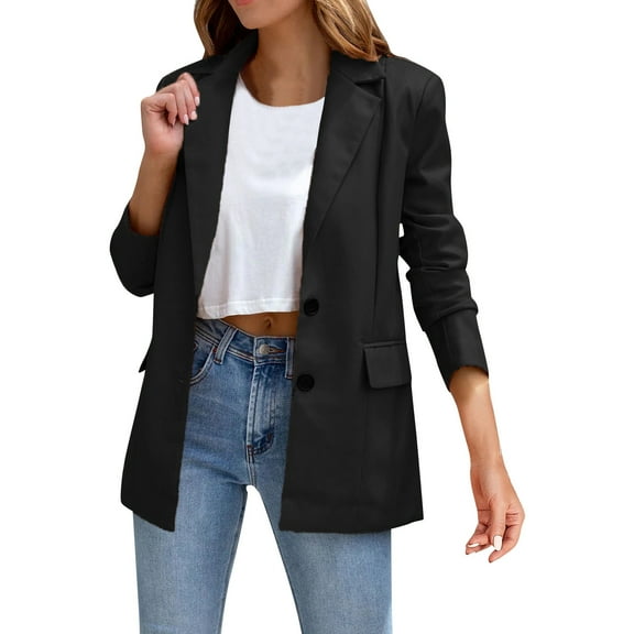 BKQCNKM Blazers for Women Womens Blazer Women's Warm Faux Leather Biker Jacket Zip Outer Jacket Lapel Short Jacket Wool Winter Top Leather Small Winter Coats for Women, Black L