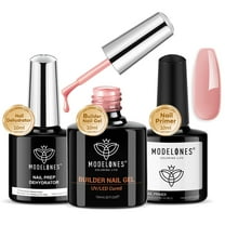 modelones Builder Nail Gel with Nail Dehydrator and Primer, 3Pcs Rose Nude Pink LED Gel Builder Polish Base Coat Acid Free Prep Dehydrate & Bond Primer for Thickening Apex Building 10ml