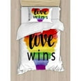 thumbnail image 3 of Pride Duvet Cover Set Queen Size, Inspirational Gay Rights Slogan Love Wins on Watercolor Artistic Heart Shape Print, Decorative 3 Piece Bedding Set with 2 Pillow Shams, Multicolor, by Ambesonne, 3 of 3