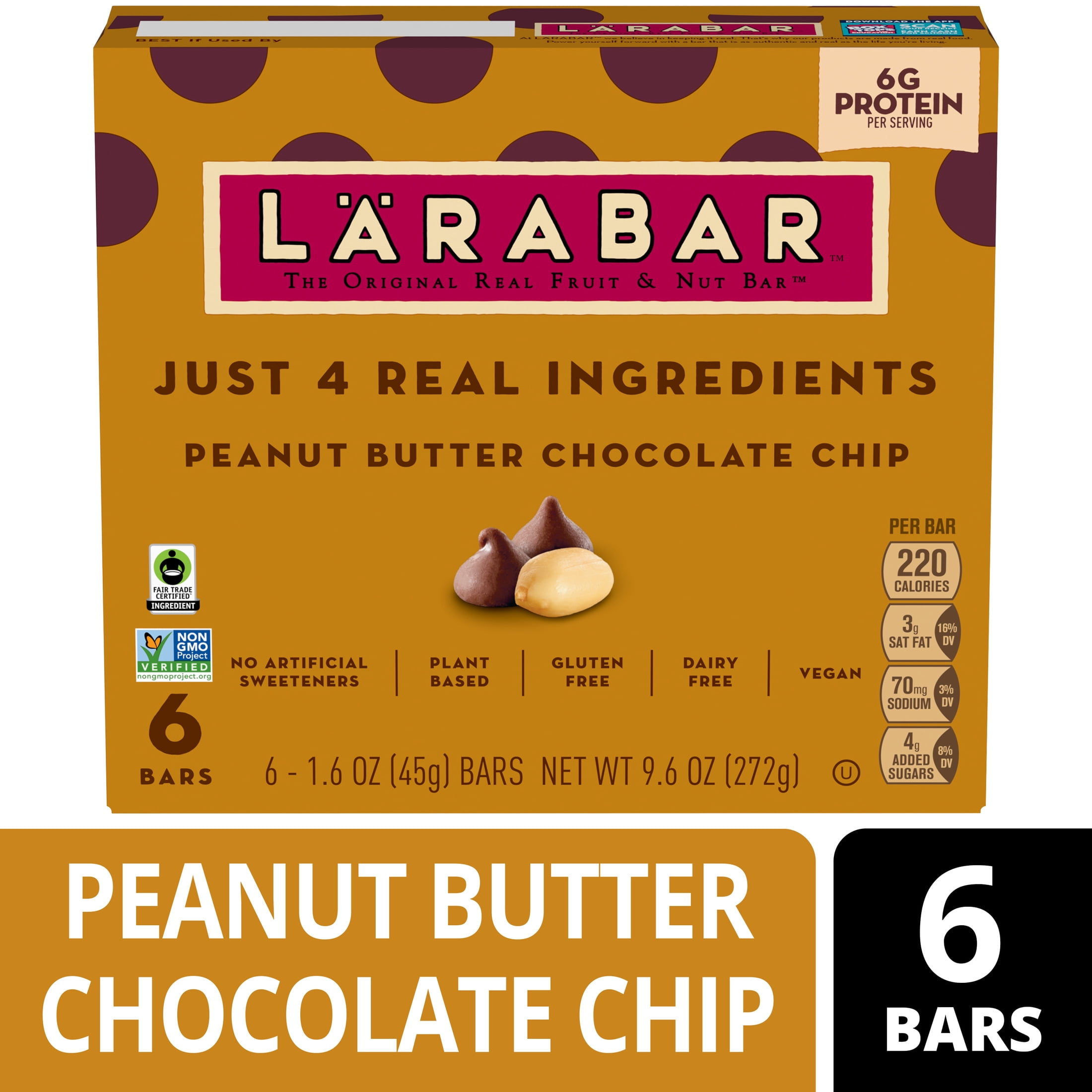 (8 pack) Larabar Peanut Butter Chocolate Chip, Fruit and Nut Bars, Gluten Free, 6 Count, 9.6 oz