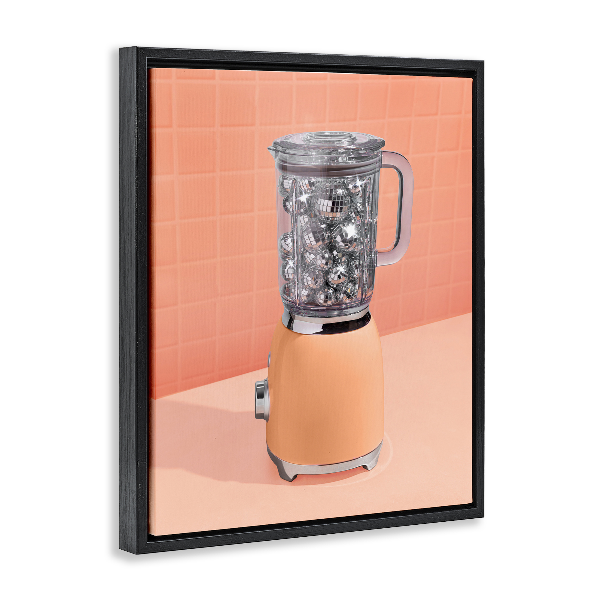 Orange Retro Disco Blender Black Framed Floater Canvas Wall Art, design by LISH Creative