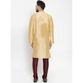 thumbnail image 4 of eloria Men's Indian Traditional Silk Blend Solid Gold-Toned Kurta With Churidar Pyjama, 4 of 7
