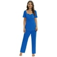 thumbnail image 2 of Xmarks Women's Maternity Nursing Pajamas Set with Adjustable Waist Bnad Soft Pregnancy Breastfeeding Pj Set Blue S, 2 of 7