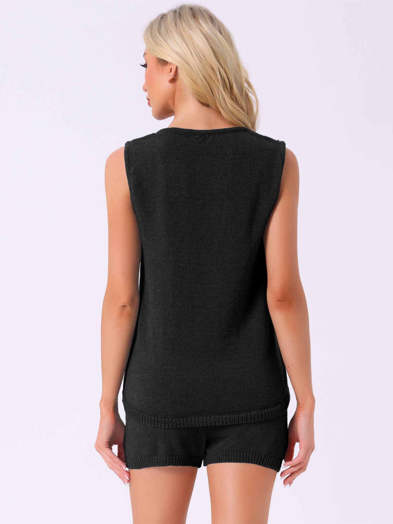 DARING DIVA Loungewear Knit Tank V Neck Contrast Stripe Pajama Set L Black