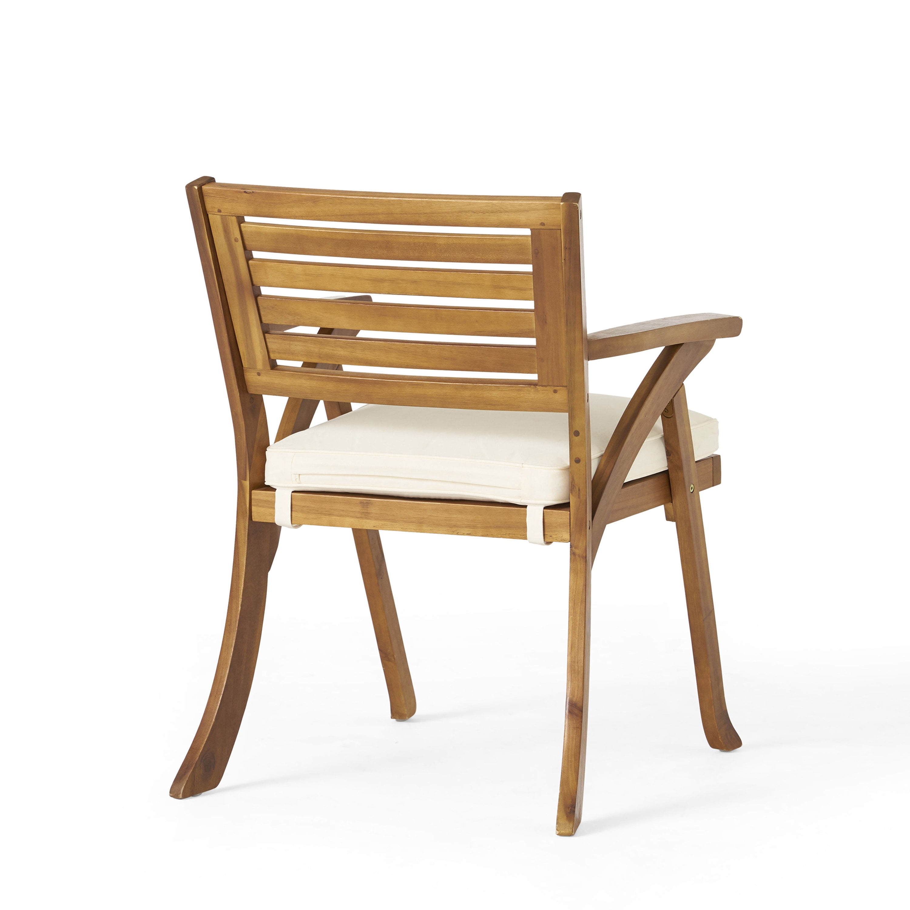 Outdoor Cushioned Wood Frame Dining Chair Set of 2, Comfort Household Seats for Patio Garden, Teak and Cream