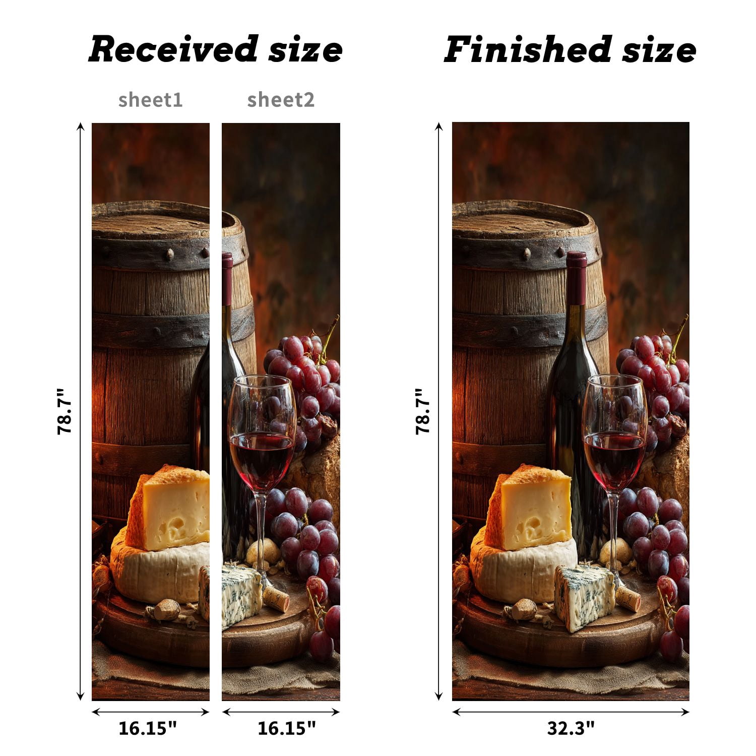 Self Adhesive Vinyl Refrigerator Wrap Set Red wine glass bottle composition cheese grape Door Mural Removable Fridge Sticker Peel and Stick&nbsp;Full Door Cover Decal Kitchen Bar Decor