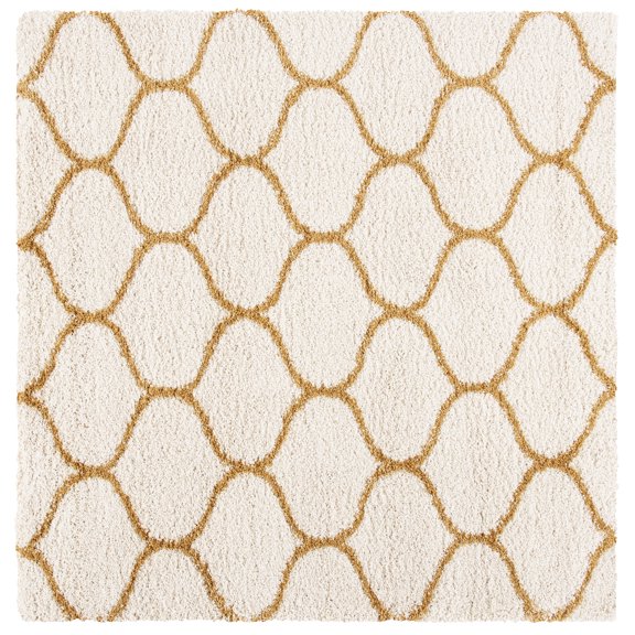SAFAVIEH Hudson Arline Plush Geometric Shag Area Rug, Ivory/Gold, 7' x 7' Square