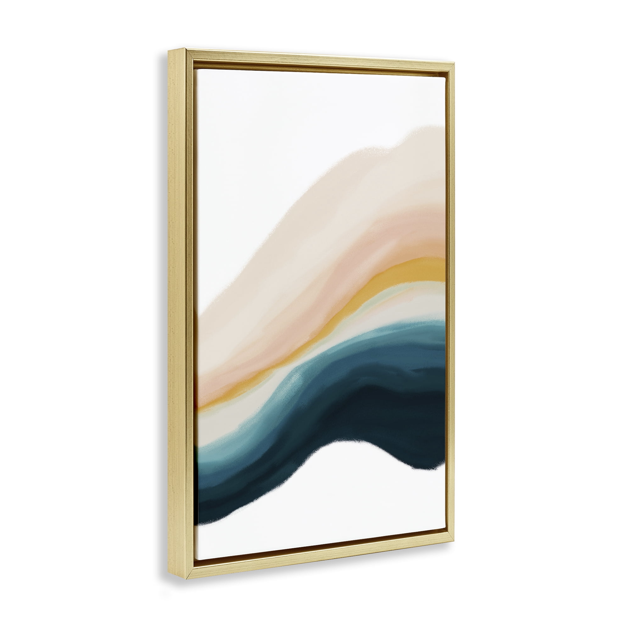 Stupell Industries Peach Swirl Abstraction Abstract Painting Gold Floater Framed Canvas Art Print Wall Art, 17 x 25