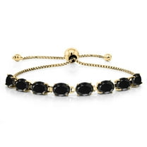 Gem Stone King 18K Yellow Gold Plated Silver Black Sapphire Tennis Bracelet for Women (8.80 Cttw, Gemstone September Birthstone, Oval 7X5MM, Fully Adjustable up to 9 inch)