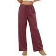 thumbnail image 4 of Posijego Womens Plaid Linen Pants Elastic Mid Waist Drawstring Wide Leg Pants Lounge Pants with Pockets, 4 of 8