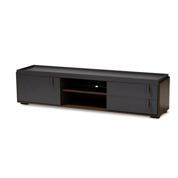 Bowery Hill 78" Wood TV Stand with 2-Drawer in Gray and Walnut