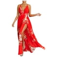 thumbnail image 2 of ClodeEU Women'S Summer Sexy Printed Halter Slit Beach V-Neck Sling Dress Red 6(M), 2 of 6